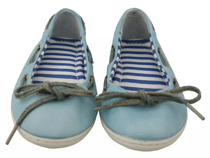 Pantofola D'Oro Sky Blue Suede Lace Bow Loafers Ballet Flats