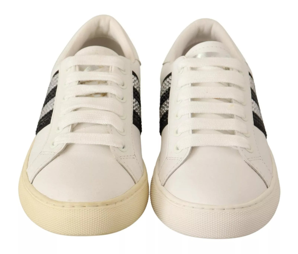 Marc Jacobs Sneakers en Cuir Blanc avec Cristaux