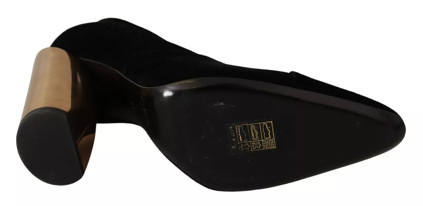 Jil Sander Black Leather Suede Block Heels Pumps Shoes