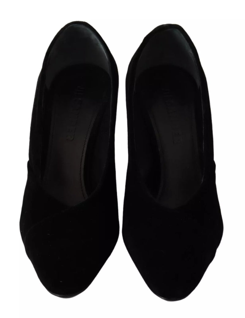 Jil Sander Black Leather Suede Block Heel Pumps