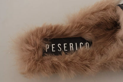 Peserico Black Leather Fur Perforated Slip On Flats Shoes