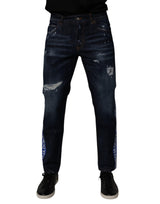 Jeans skinny en coton bleu foncé délavé Dolce &amp; Gabbana