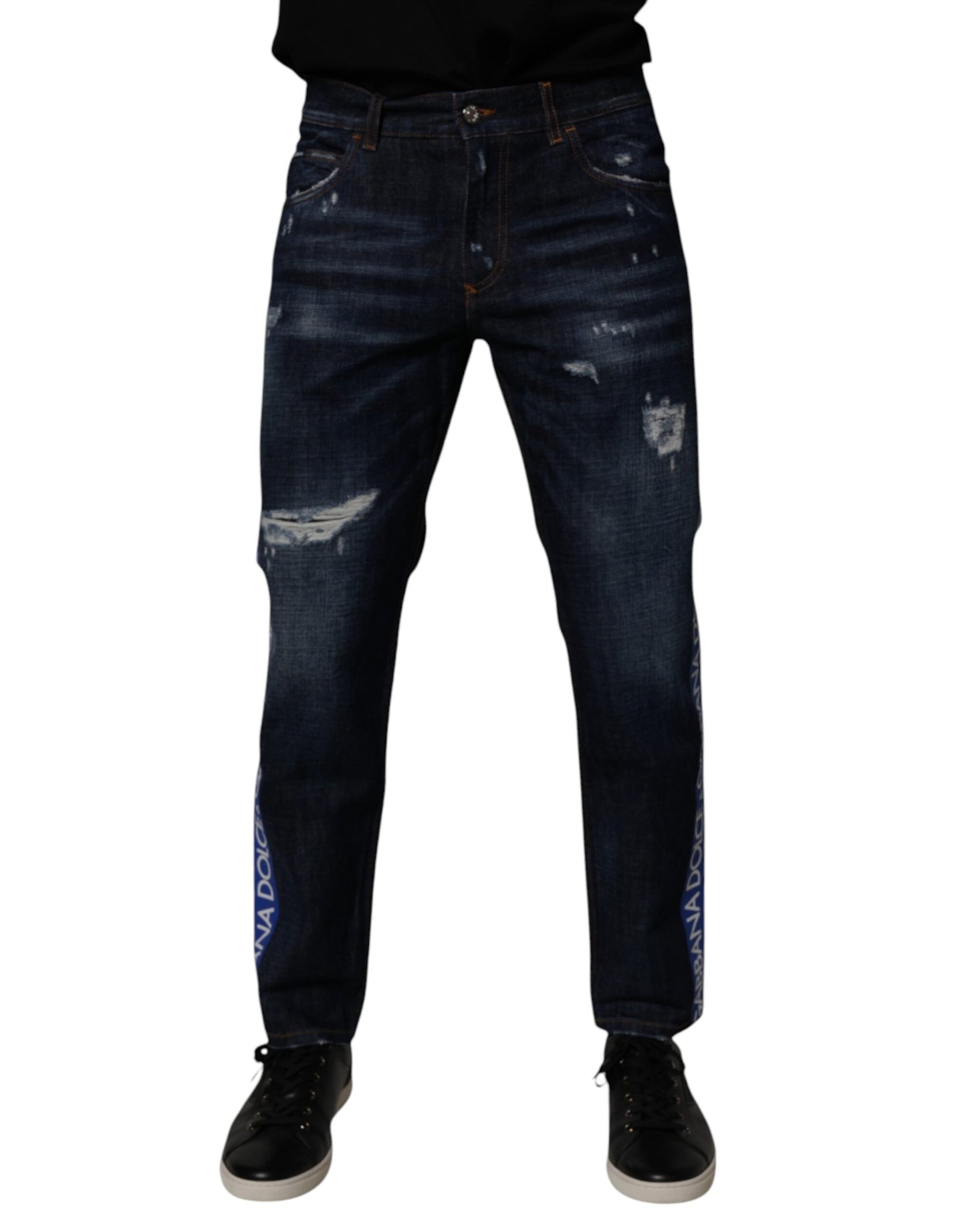 Dolce & Gabbana donkerblauwe, versleten skinny jeans van katoen