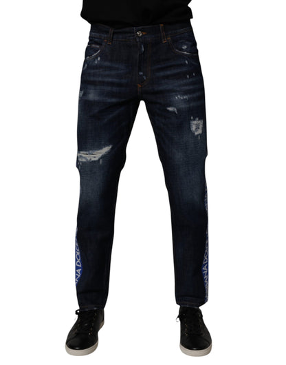 Dolce & Gabbana donkerblauwe, versleten skinny jeans van katoen