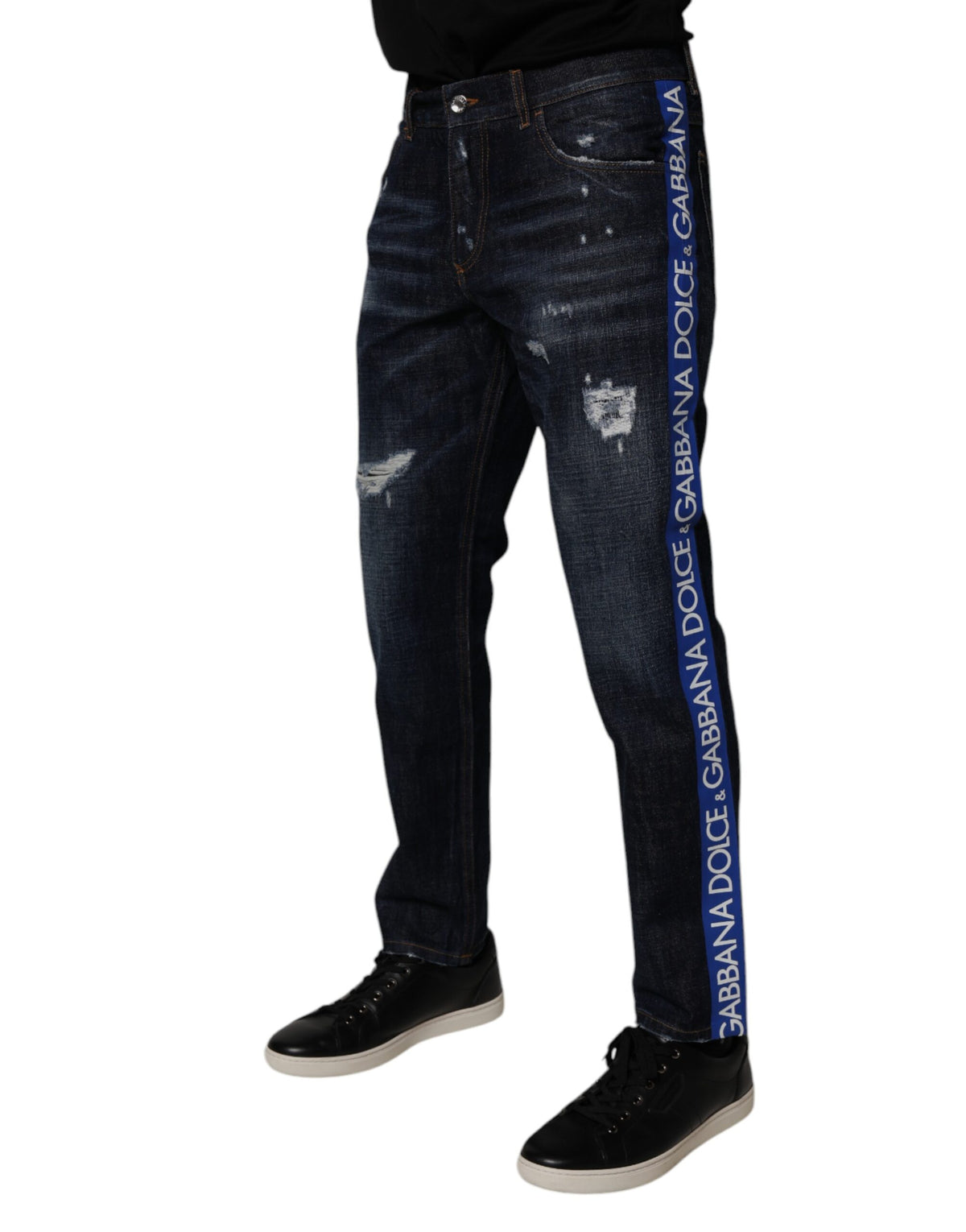 Jeans skinny en coton bleu foncé délavé Dolce &amp; Gabbana