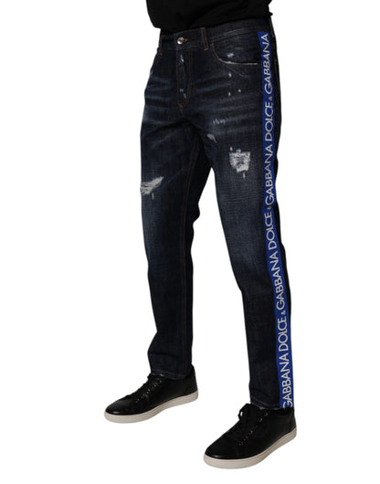 Dolce & Gabbana donkerblauwe, versleten skinny jeans van katoen