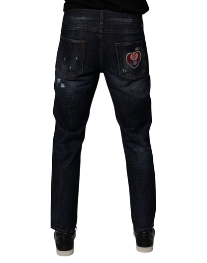 Dolce & Gabbana donkerblauwe, versleten skinny jeans van katoen