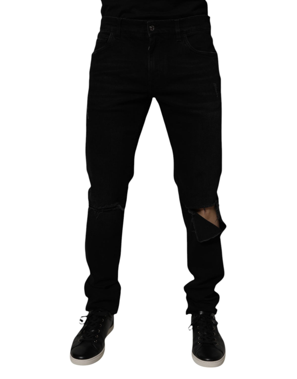 Jean skinny homme en coton noir délavé Dolce &amp; Gabbana