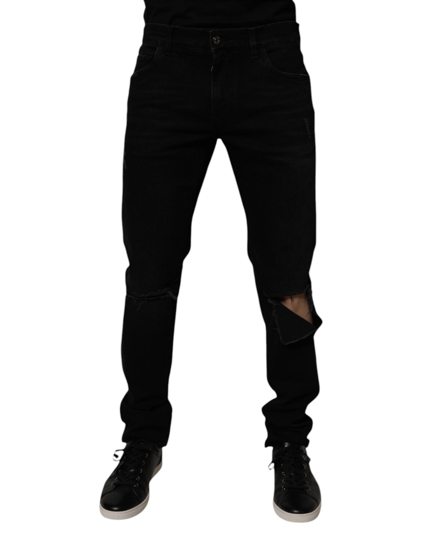 Jean skinny homme en coton noir délavé Dolce &amp; Gabbana