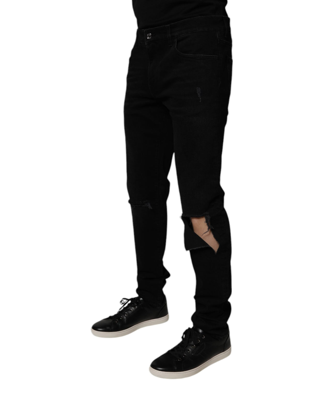 Jean skinny homme en coton noir délavé Dolce &amp; Gabbana