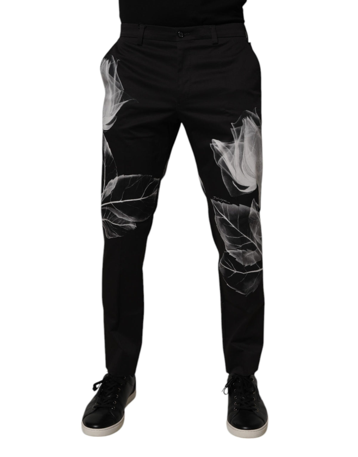 Pantalon-robe moulant en coton noir à motifs floraux Dolce &amp; Gabbana