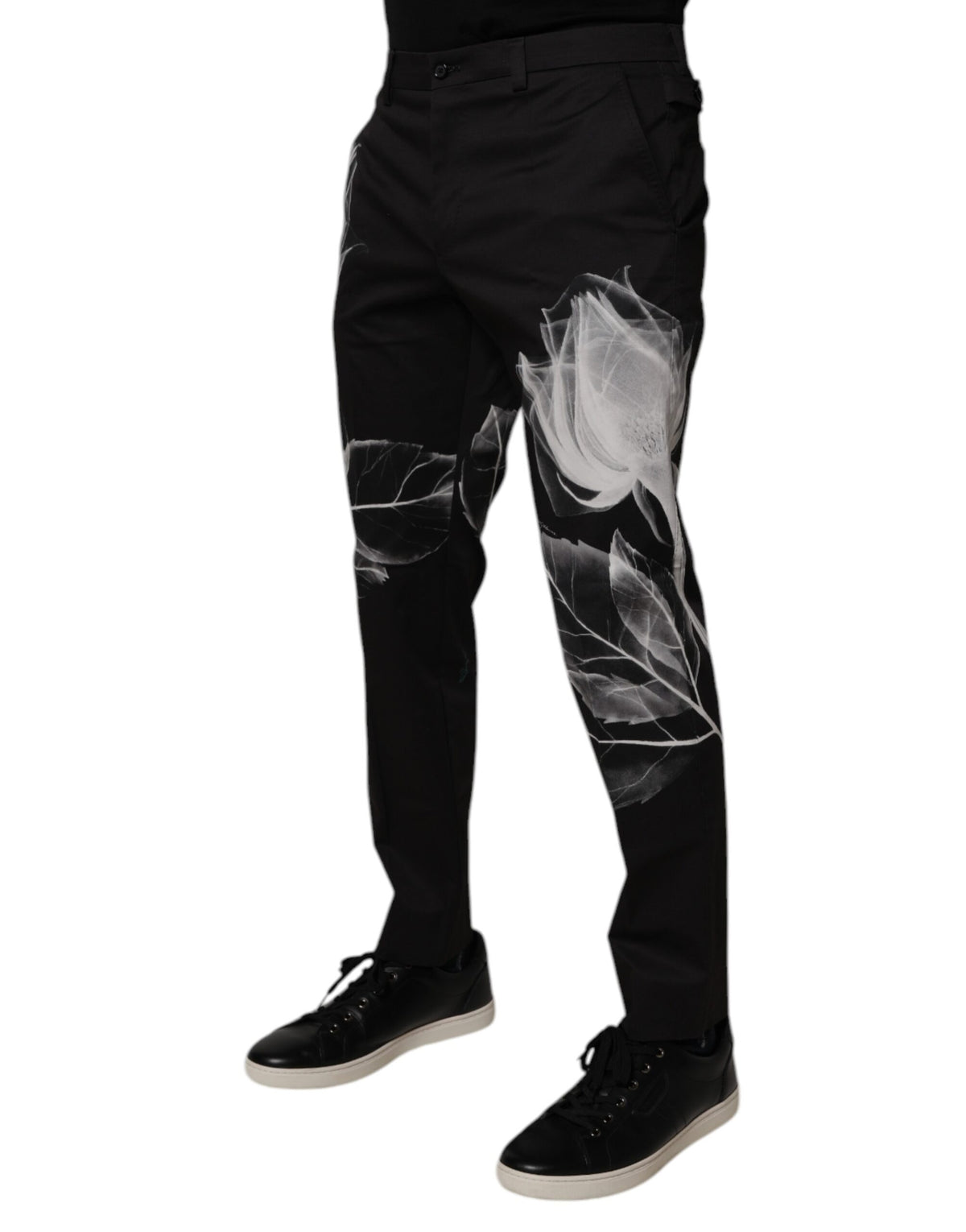 Pantalon-robe moulant en coton noir à motifs floraux Dolce &amp; Gabbana