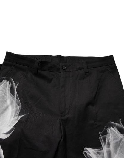 Dolce & Gabbana Black Cotton Floral Skinny Dress Pants