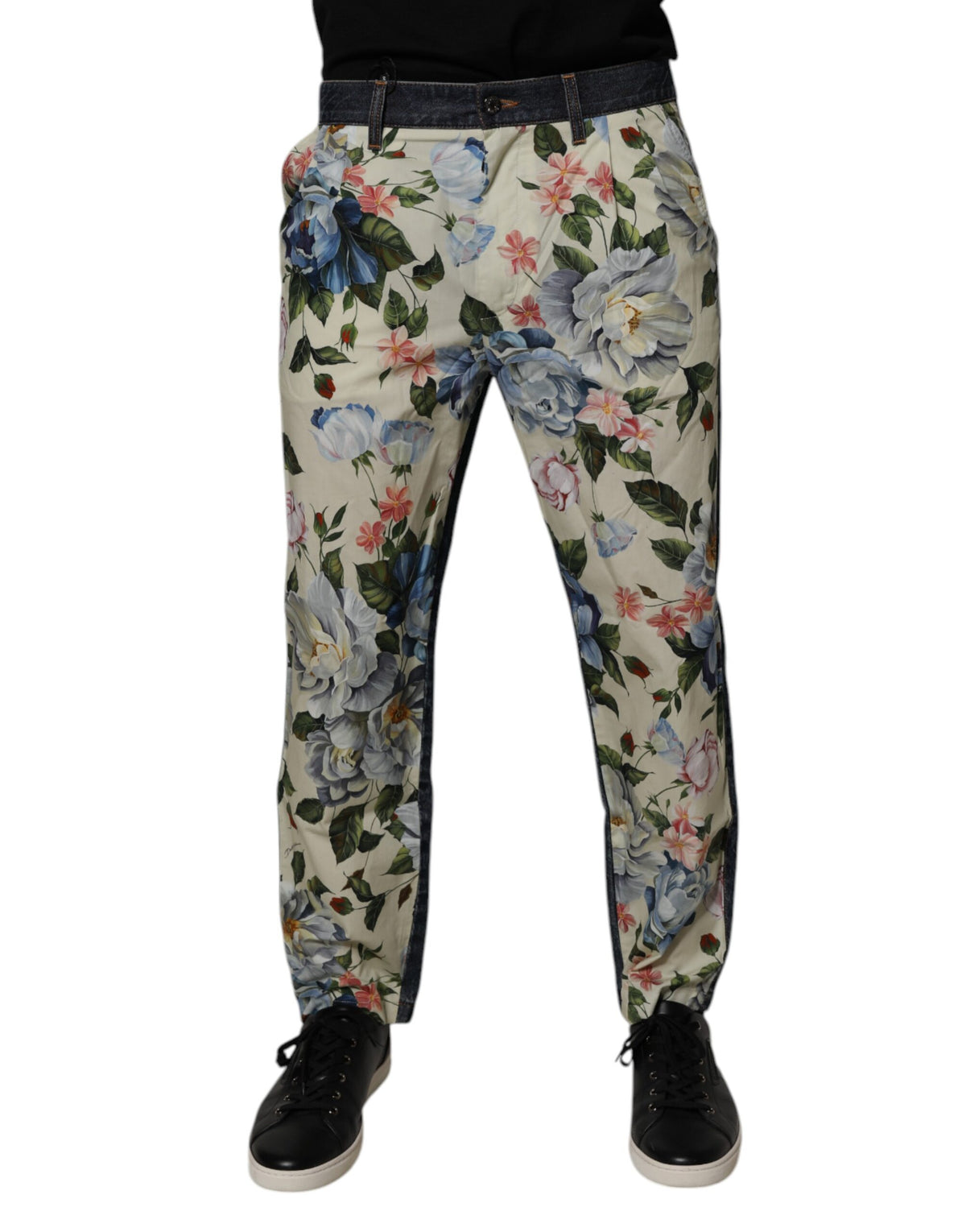 Jeans en jean pour homme Dolce &amp; Gabbana, beige, bleu, floral, coton.
