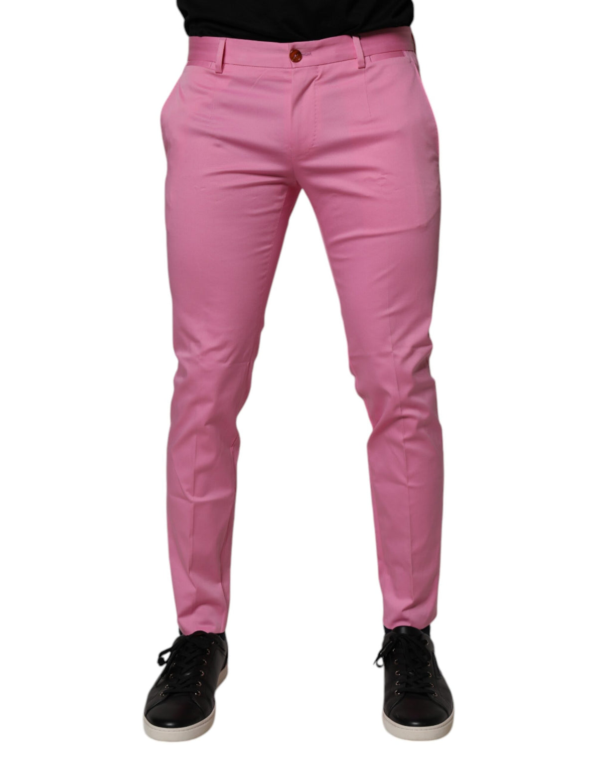 Pantalon habillé homme Dolce &amp; Gabbana, coupe slim, en coton rose.