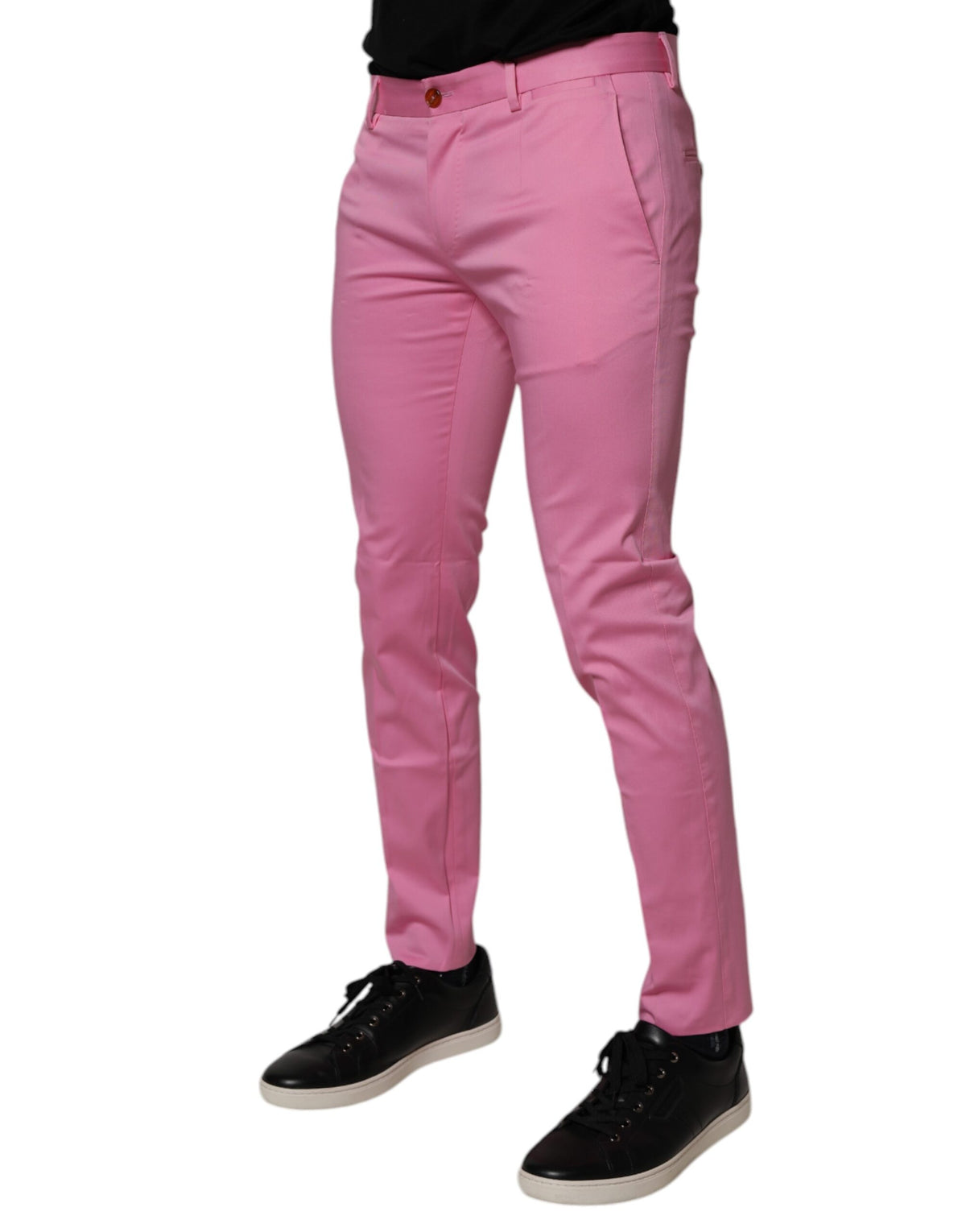 Pantalon habillé homme Dolce &amp; Gabbana, coupe slim, en coton rose.