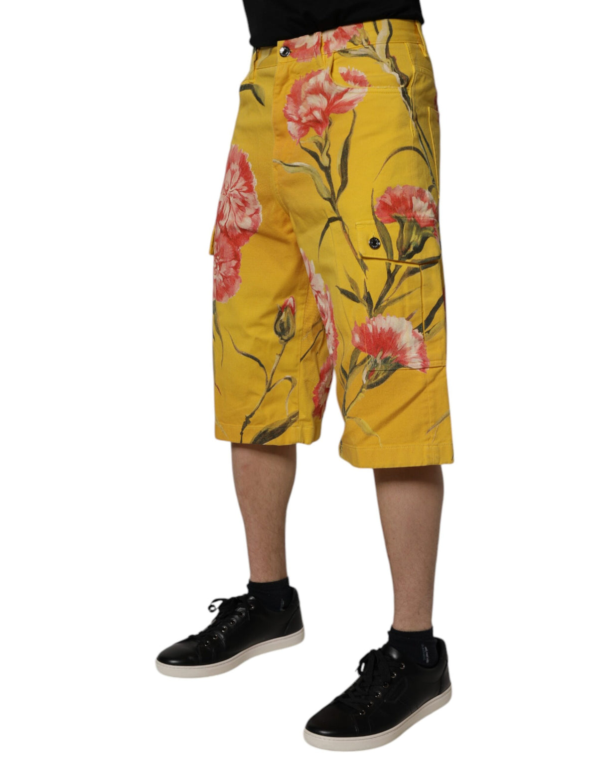 Shorts Bermuda en jean cargo à motifs floraux jaunes Dolce &amp; Gabbana pour homme