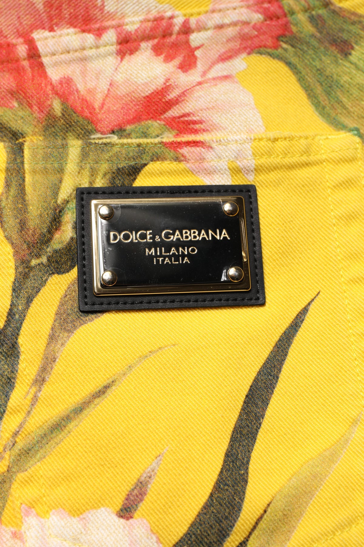 Shorts Bermuda en jean cargo à motifs floraux jaunes Dolce &amp; Gabbana pour homme