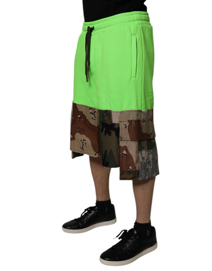 Dolce & Gabbana Green Patchwork Cargo Bermuda Shorts