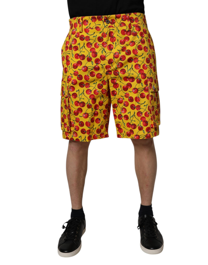 Shorts Bermuda en coton pour homme Dolce &amp; Gabbana, imprimé cerises jaunes.