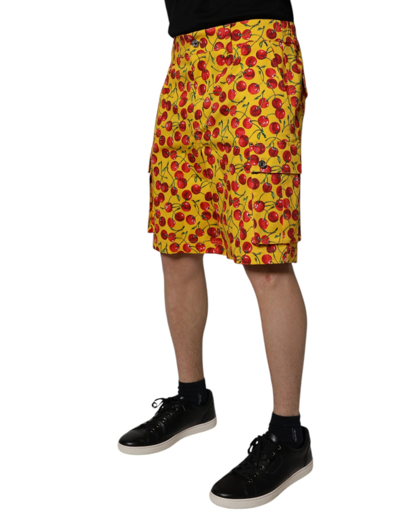Shorts Bermuda en coton pour homme Dolce &amp; Gabbana, imprimé cerises jaunes.