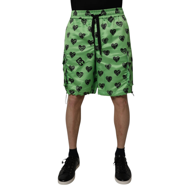 Dolce &amp; Gabbana groene cargo bermuda shorts met hartjesprint voor heren