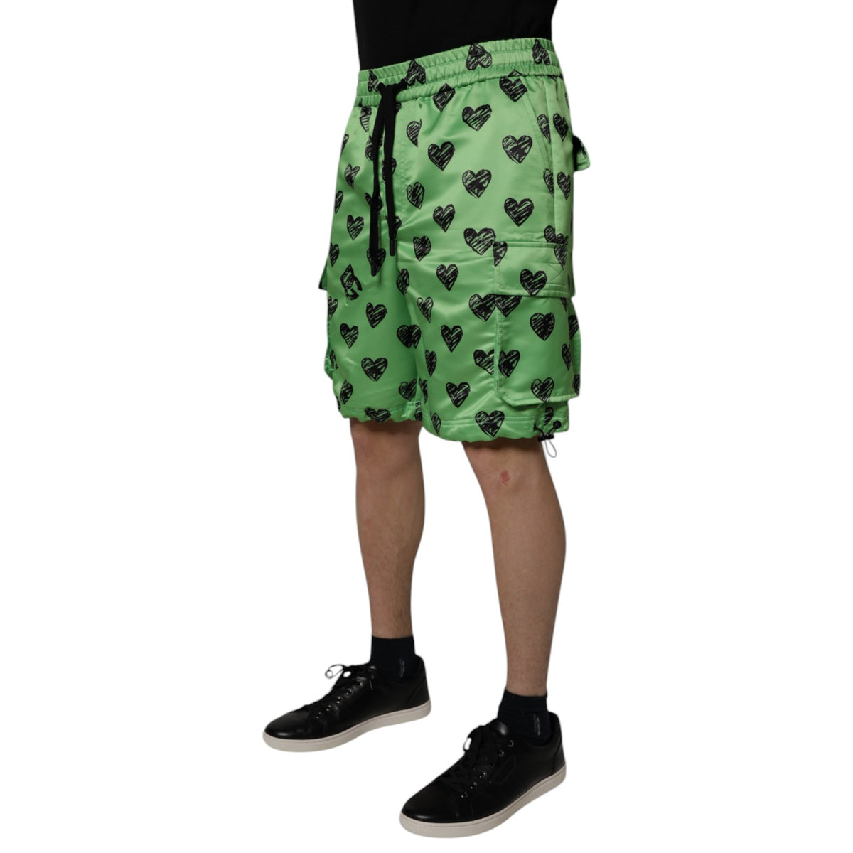 Shorts Bermuda Cargo pour homme Dolce &amp; Gabbana, imprimé cœur vert.