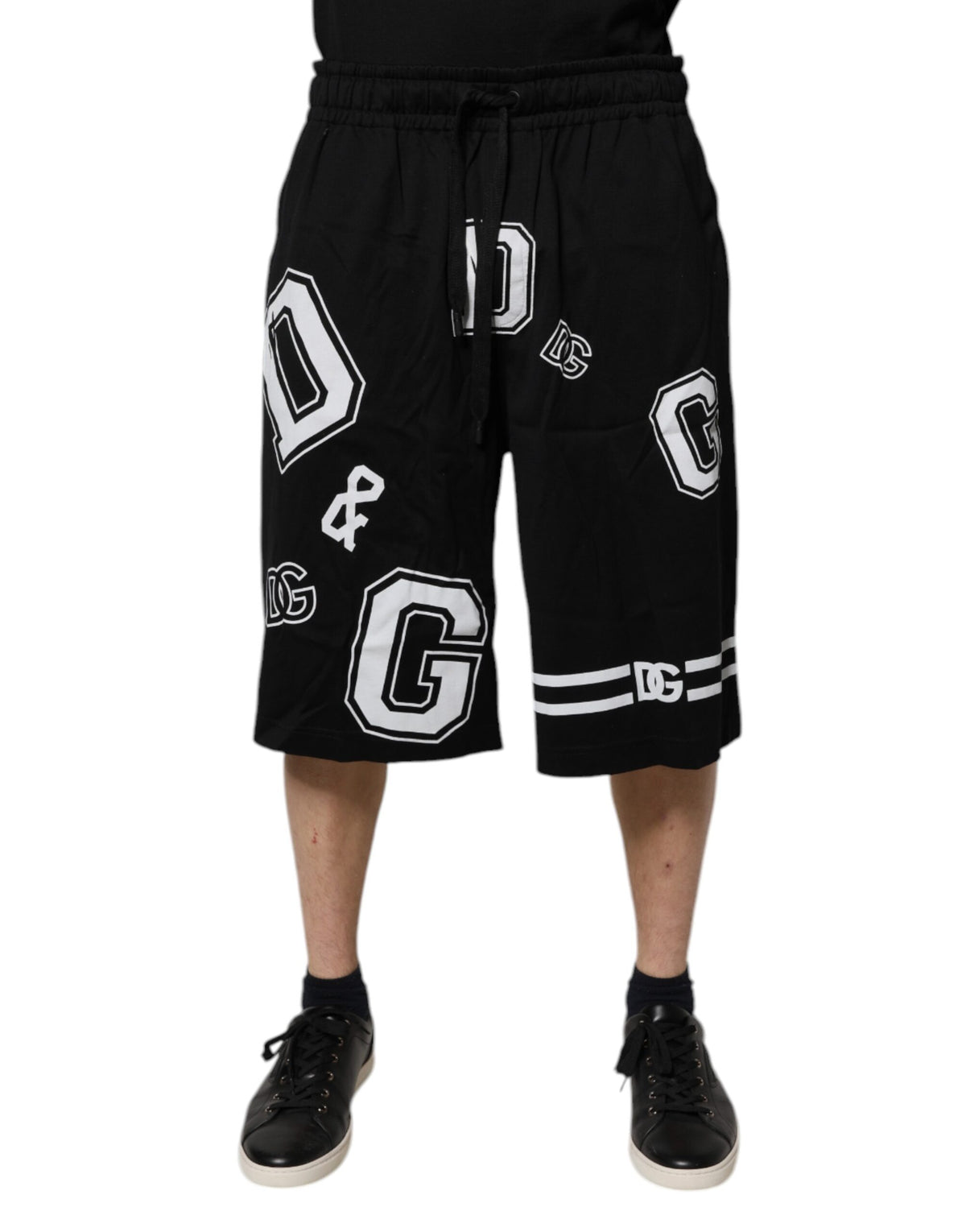 Shorts Bermuda en coton noir avec logo Dolce &amp; Gabbana