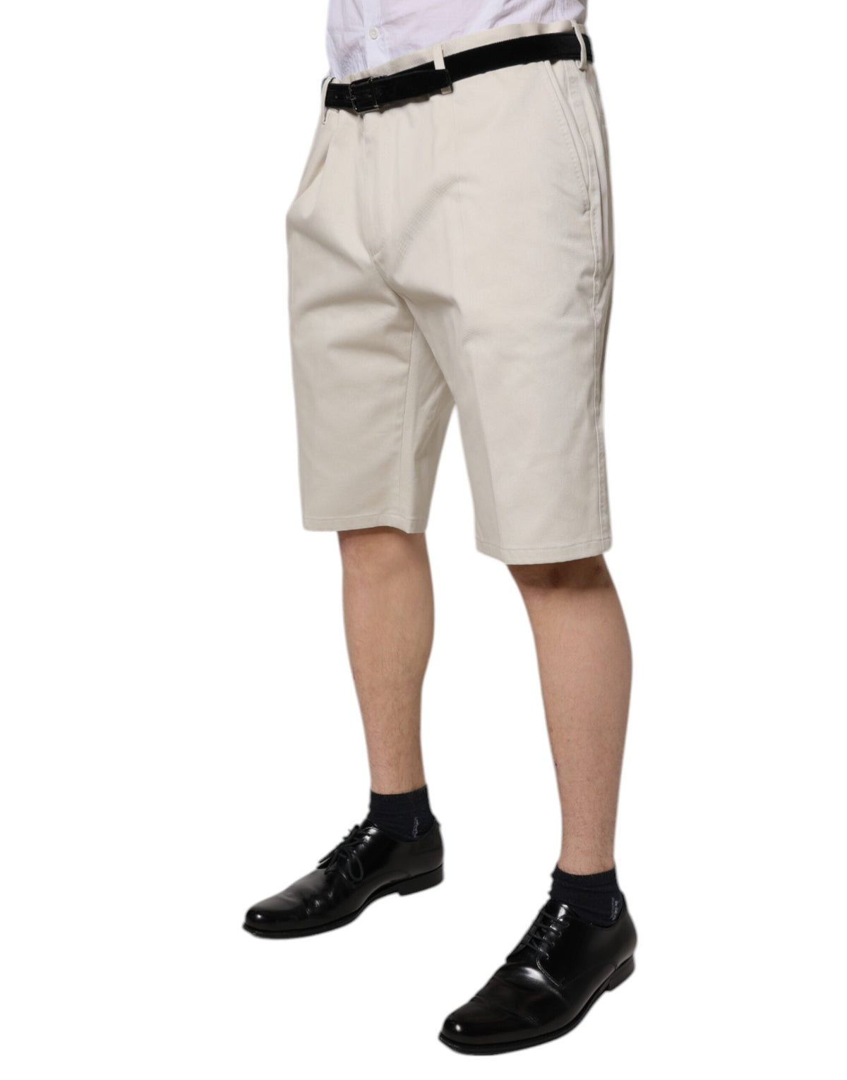 Shorts Bermuda en coton extensible beige à taille mi-hauteur de Dolce &amp; Gabbana