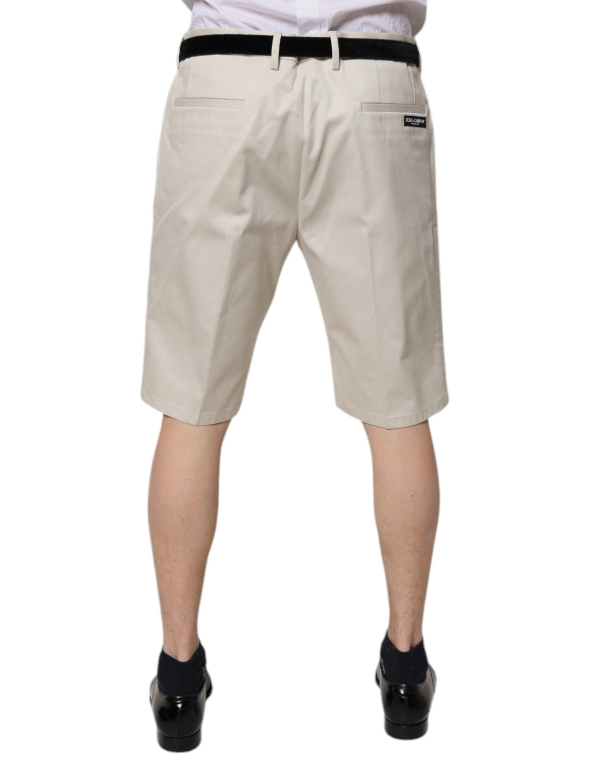 Shorts Bermuda en coton extensible beige à taille mi-hauteur de Dolce &amp; Gabbana