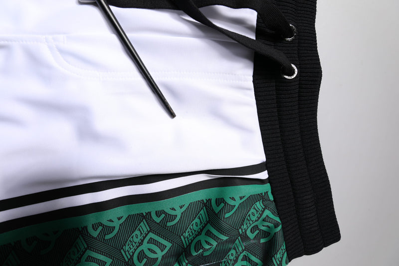 Dolce & Gabbana White Green Men Jersey Sweatshorts Shorts