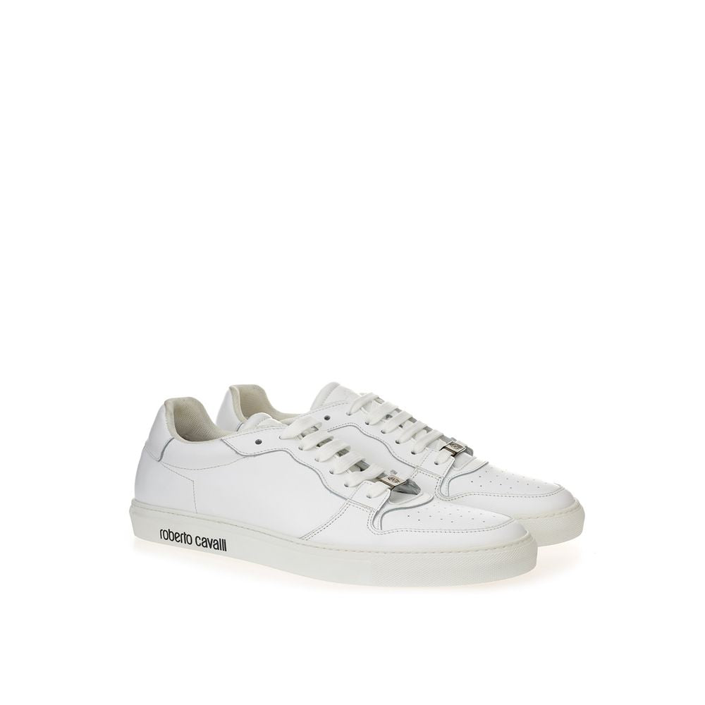 Roberto Cavalli White Leather Sneakers - Luxe Footwear