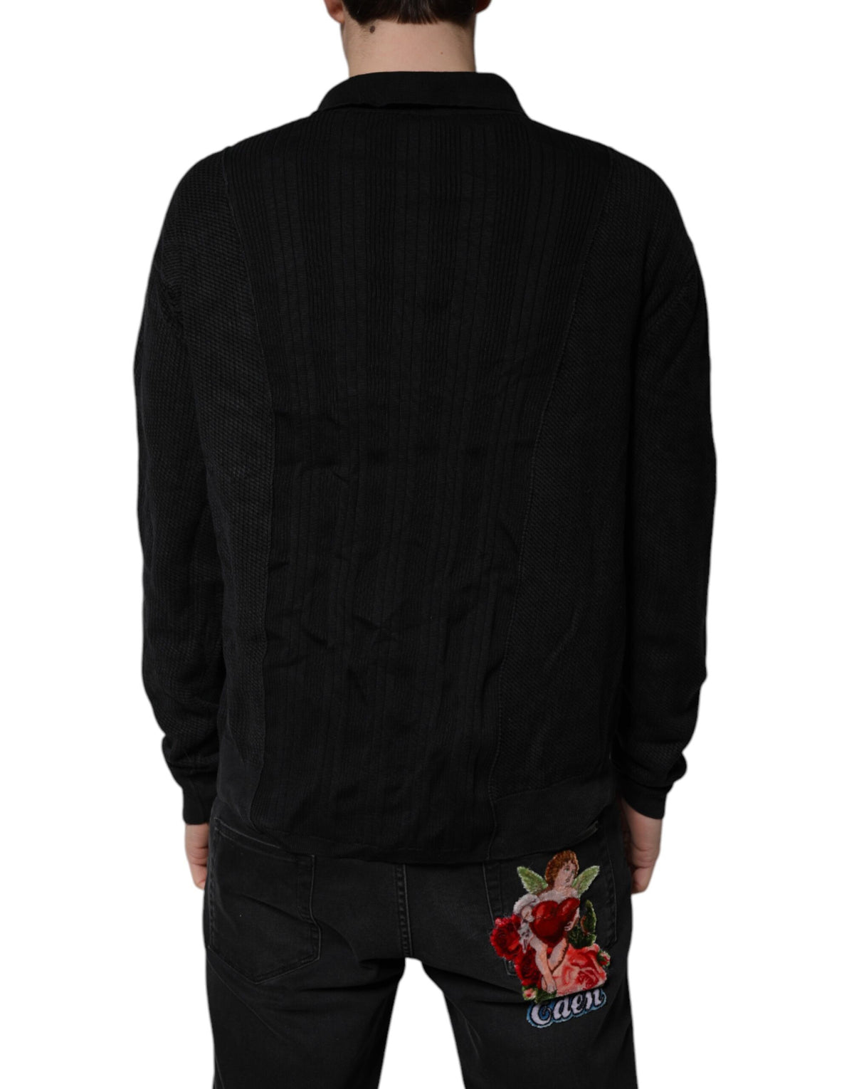 Pull en soie noir à boutons brodés à motif héraldique de Dolce &amp; Gabbana