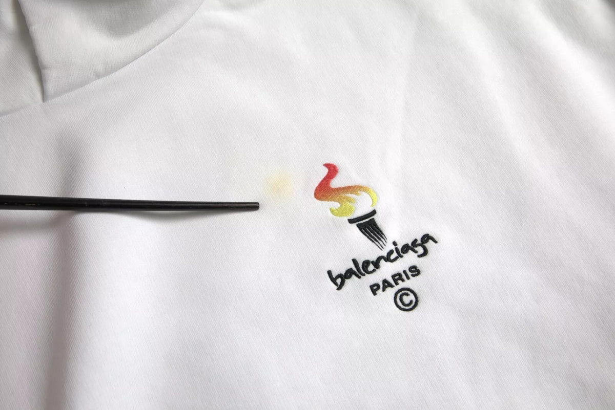 Pull oversize à capuche en coton blanc avec logo Balenciaga