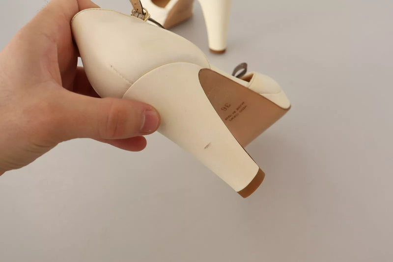 SERGIO LEVANTESI Beige T-Strap Block Heels Pumps - Elegant Leather Shoes
