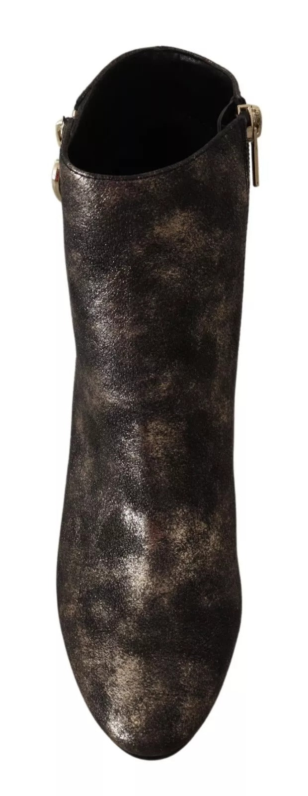 MY TWIN Black Leather Block Heels Ankle Boots with Zipper Closure