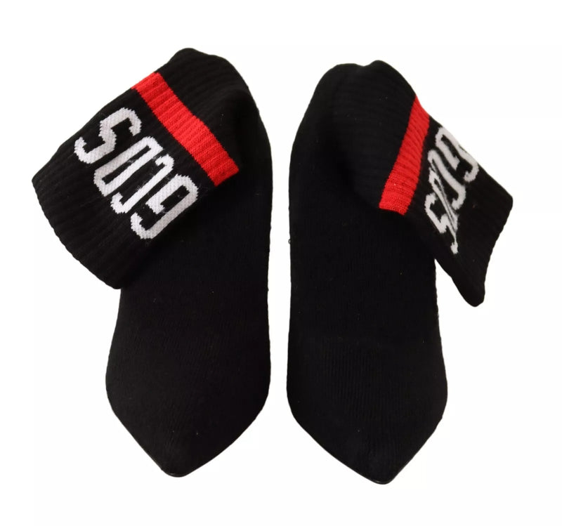 GCDS Black Suede Logo Socks Block Heel Ankle Boots