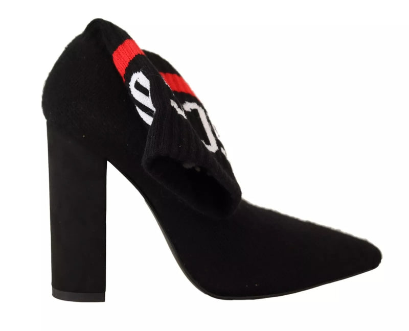 GCDS Black Suede Logo Socks Block Heel Ankle Boots