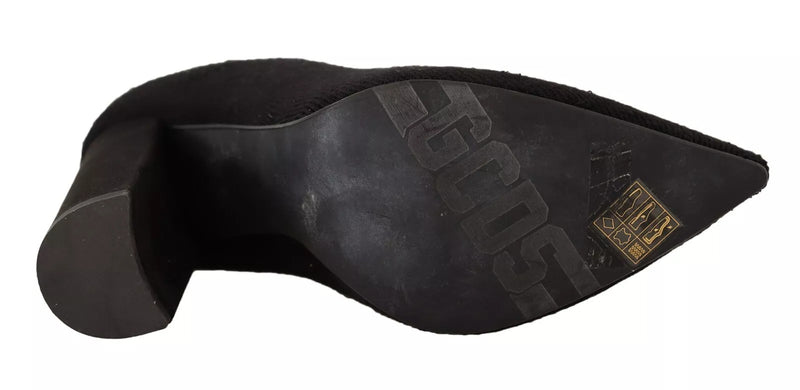 GCDS Black Suede Logo Socks Block Heel Ankle Boots