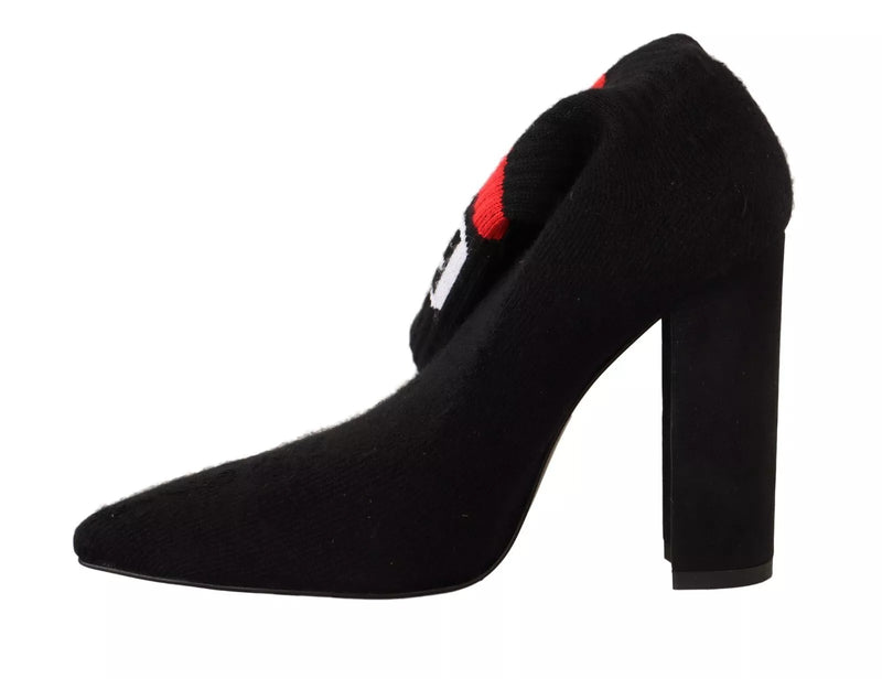 GCDS Black Suede Logo Socks Block Heel Ankle Boots