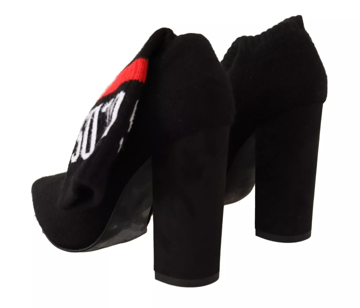 GCDS Black Suede Logo Socks Block Heel Ankle Boots