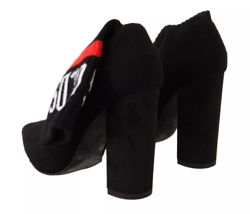 GCDS Black Suede Logo Socks Block Heel Ankle Boots