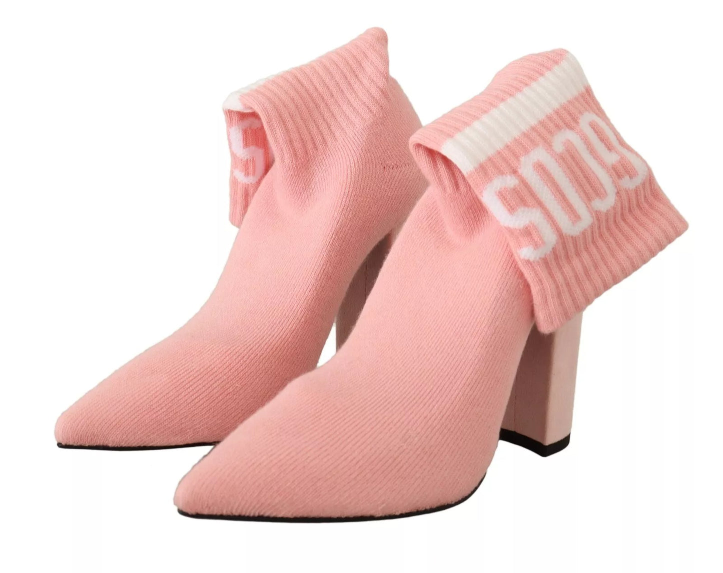 Bottines à talons compensés en daim rose avec logo GCDS, à porter comme chaussettes.