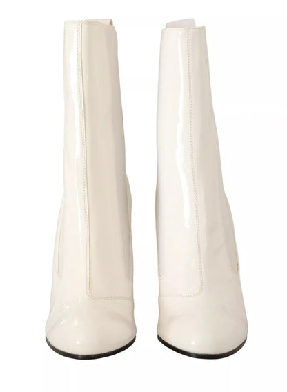 Bottines en cuir blanc et tissu avec logo rouge, talons hauts, GCDS