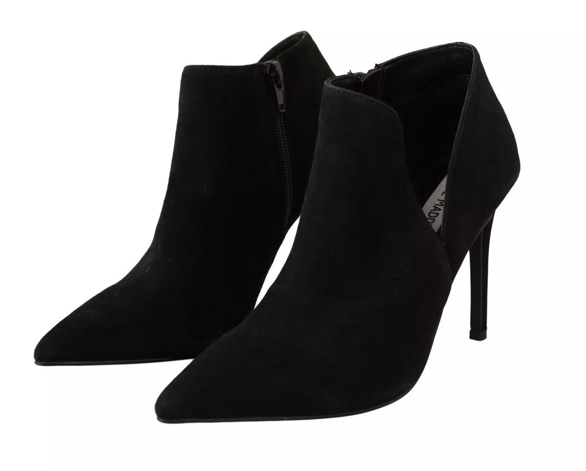 Steve Madden Black Suede Leather Stiletto Heels Boots
