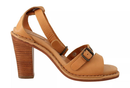 See By Chloé Brown Leather Studded Ankle Strap Sandals Shoes