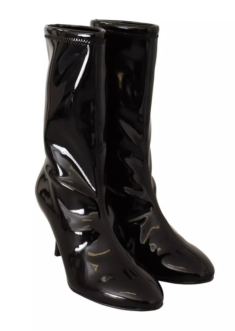 Stuart Weitzman Black Patent Leather High Heels Boots