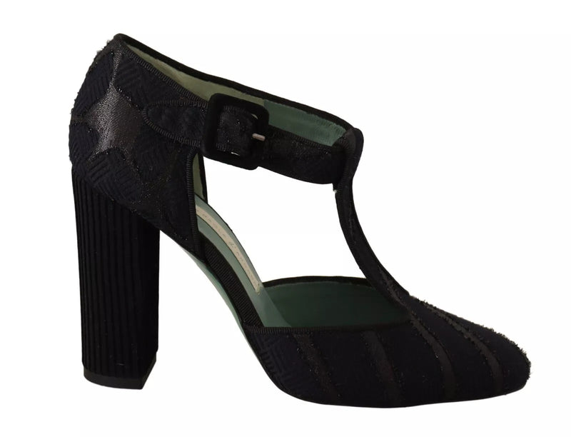 Paola D'Arcano Black Suede Leather Block Heels Sandals
