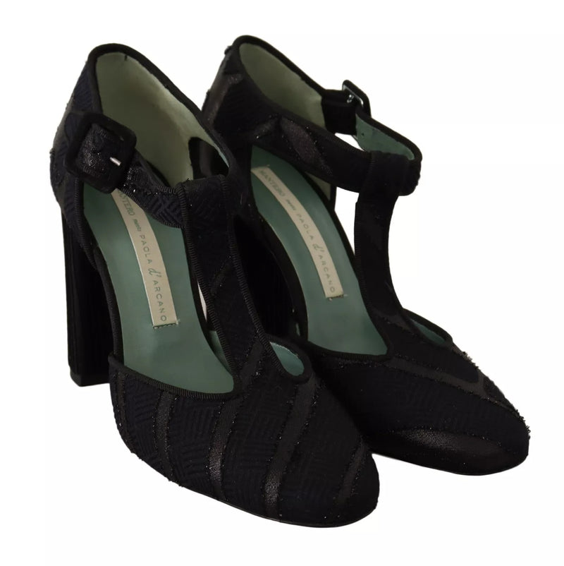 Paola D'Arcano Black Suede Leather Block Heels Sandals