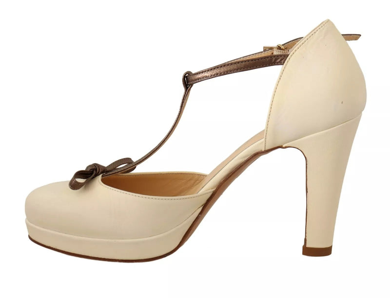 SERGIO LEVANTESI Off White Leather T-Strap Heels Sandals